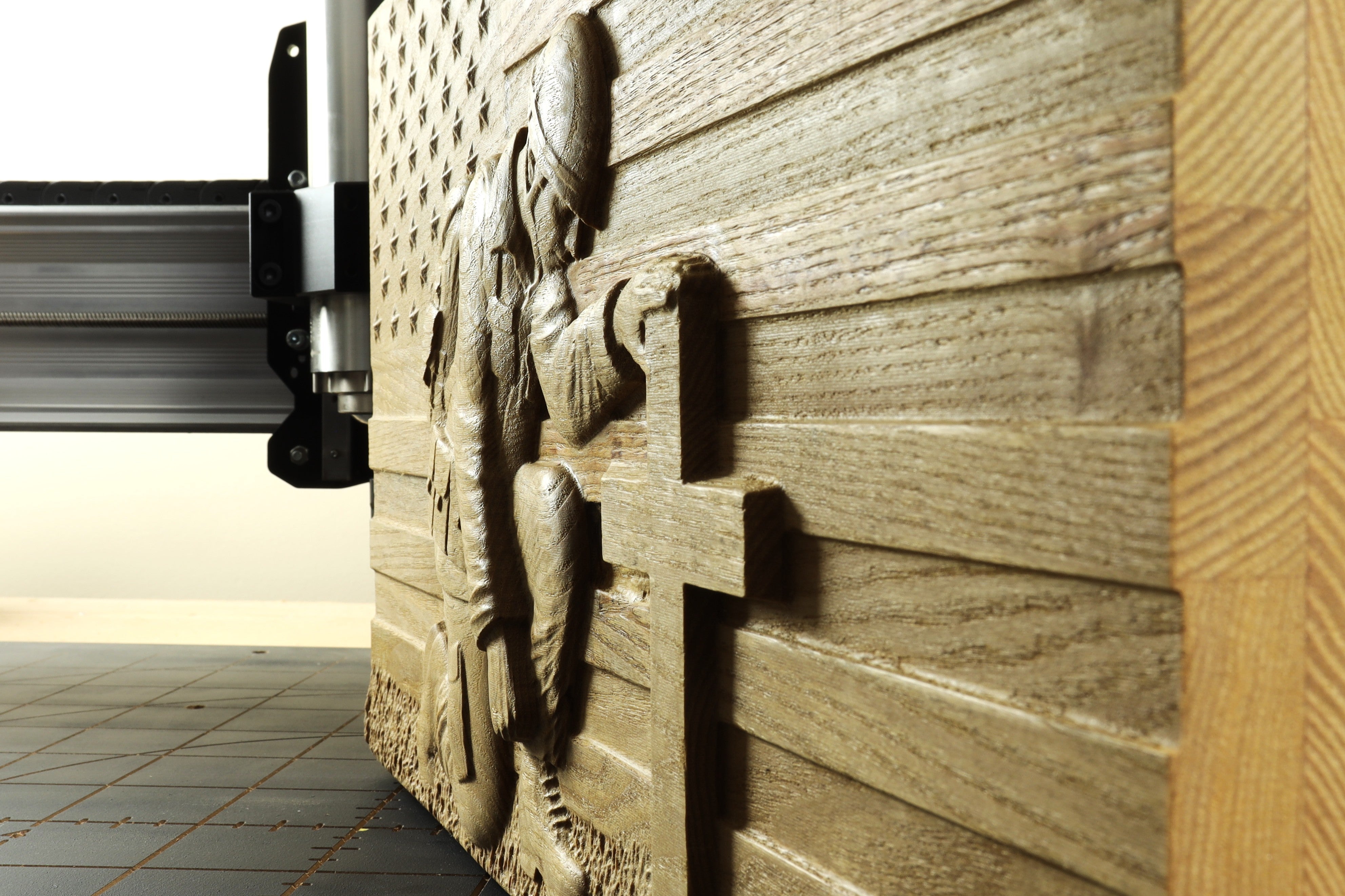 American Flag & Kneeling Soldier 3D STL | Battlefield Cross Relief for CNC Router – Patriotic Veterans Tribute Carving