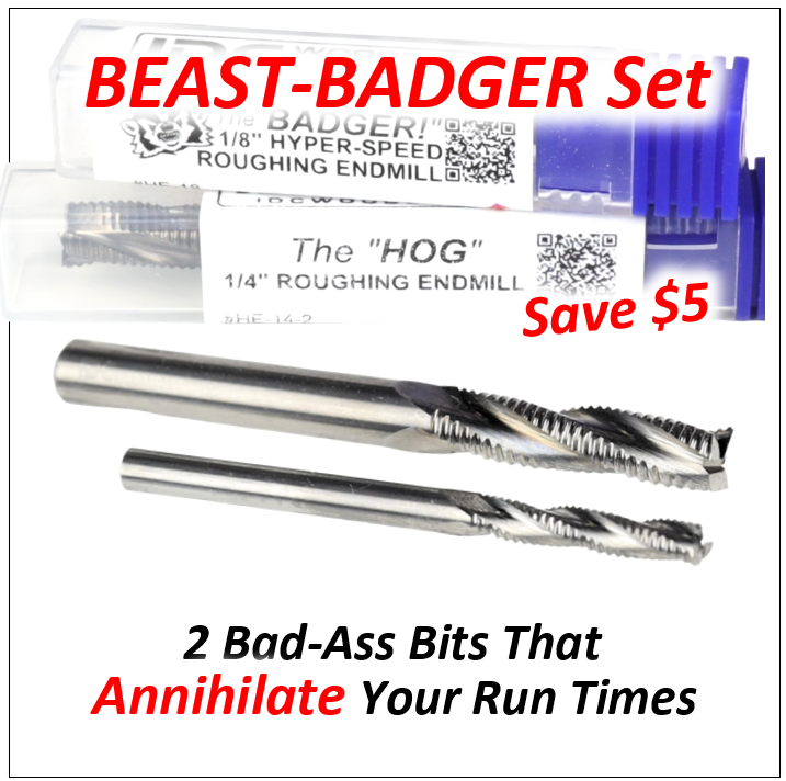 BEAST-BADGER Set, 2 High-Speed Roughing CNC Router Bits, 1/8 & 1/4 Shank