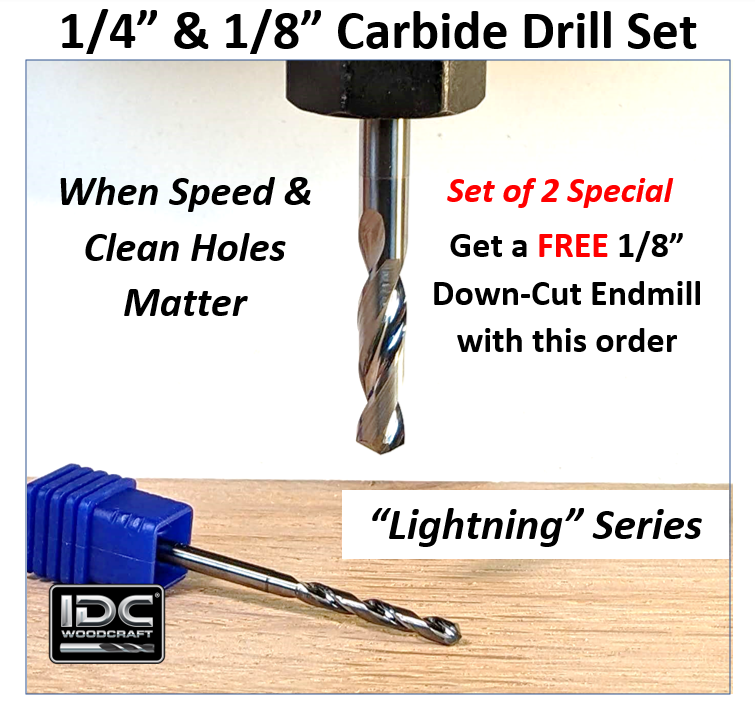 Extreme-Performance 1/8" & 1/4" Carbide Drill Bit Set for CNC Routers for Cribbage Board Making and Other CNC Projects