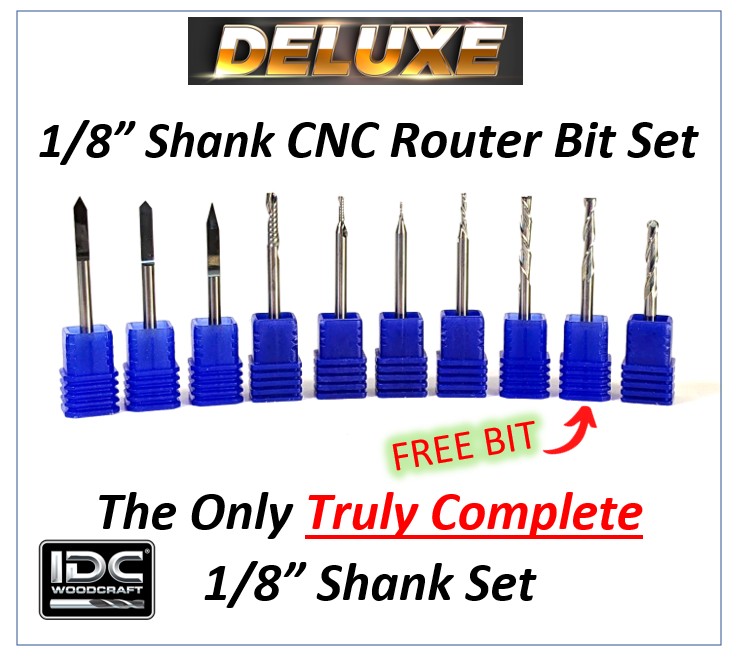 complete 1/8" shank router bit set by idc woodcraft