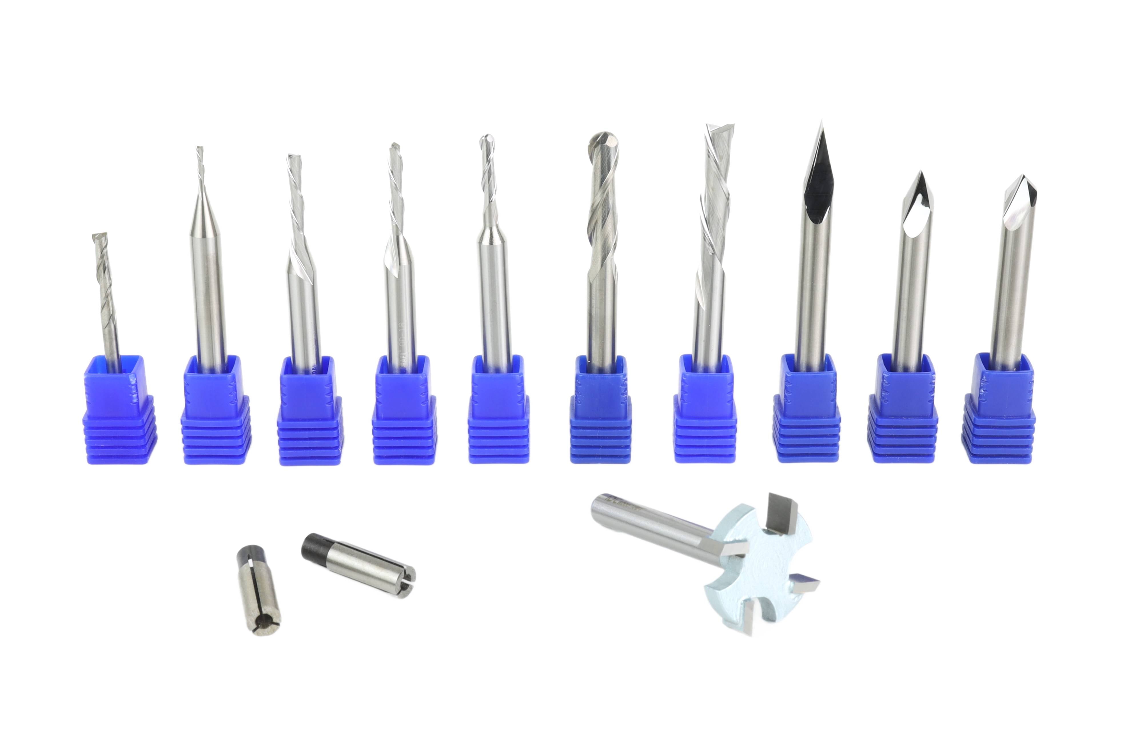1/4" Shank Complete CNC Router Bit Starter Set - 11-Piece Solid Carbide Kit for CNC Beginners - Precision Woodworking (USA Made + FREE Bonuses)