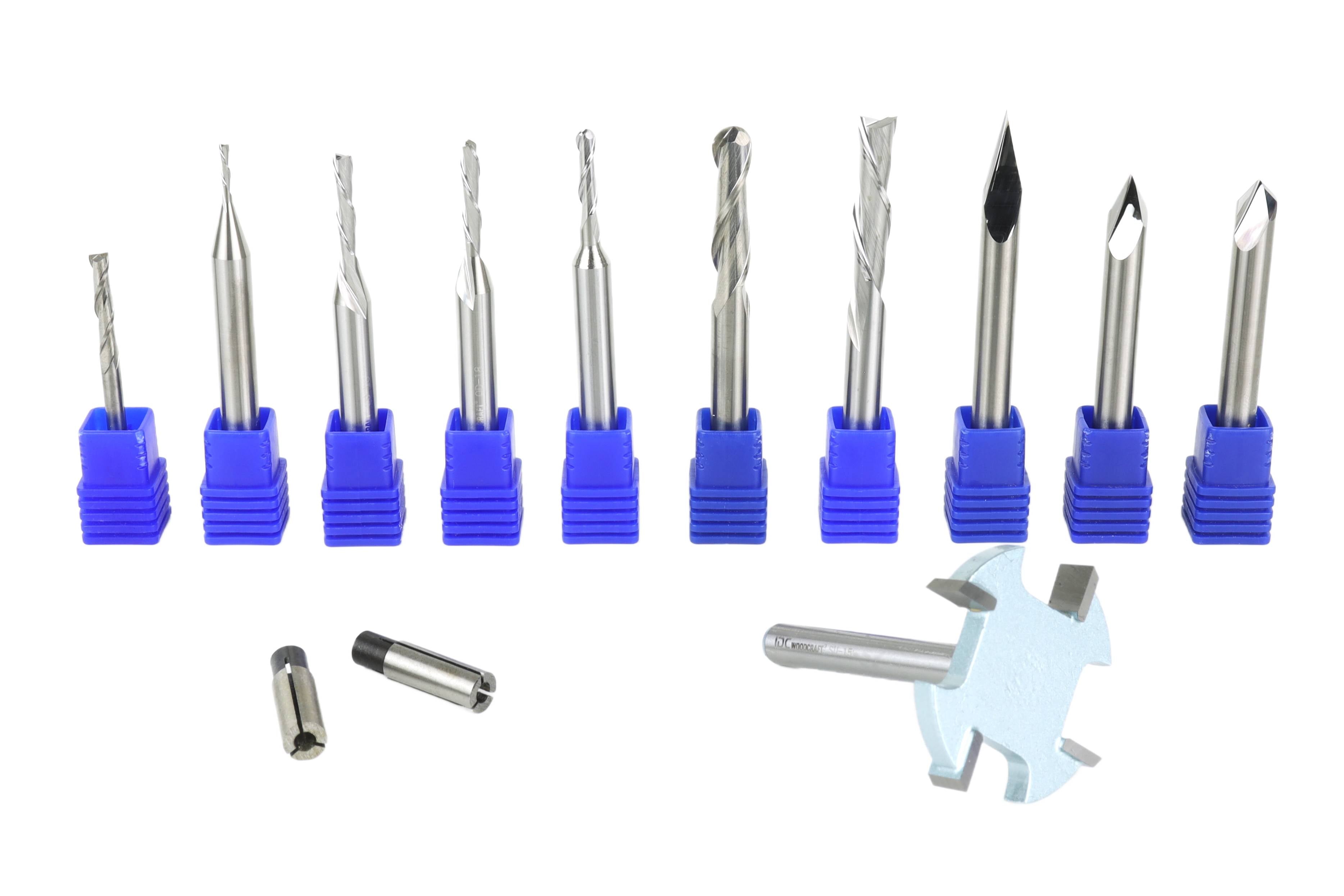 1/4" Shank Complete CNC Router Bit Starter Set - 11-Piece Solid Carbide Kit for CNC Beginners - Precision Woodworking (USA Made + FREE Bonuses)