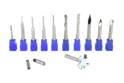 1/4" Shank Complete CNC Router Bit Starter Set - 11-Piece Solid Carbide Kit for CNC Beginners - Precision Woodworking (USA Made + FREE Bonuses)