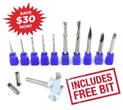 Complete CNC Router Bit Starter Set – 11-Piece Solid Carbide Kit for CNC Beginners - Precision Woodworking (USA Made + FREE Bonuses)