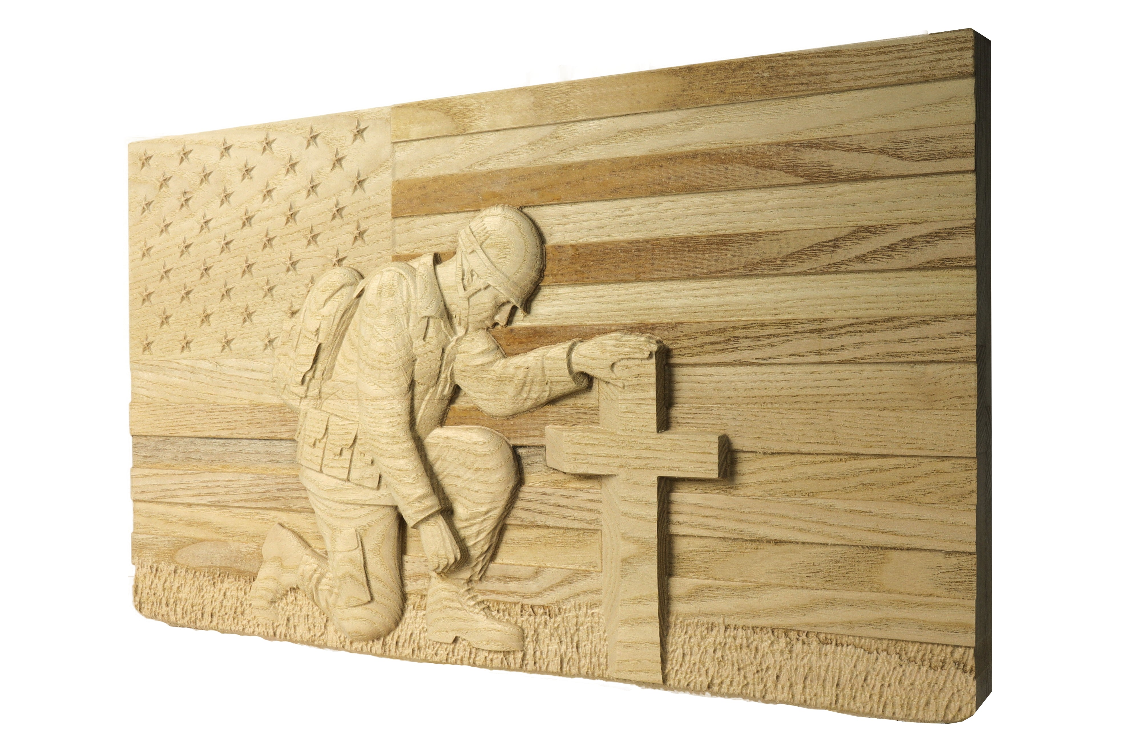 American Flag & Kneeling Soldier 3D STL | Battlefield Cross Relief for CNC Router – Patriotic Veterans Tribute Carving