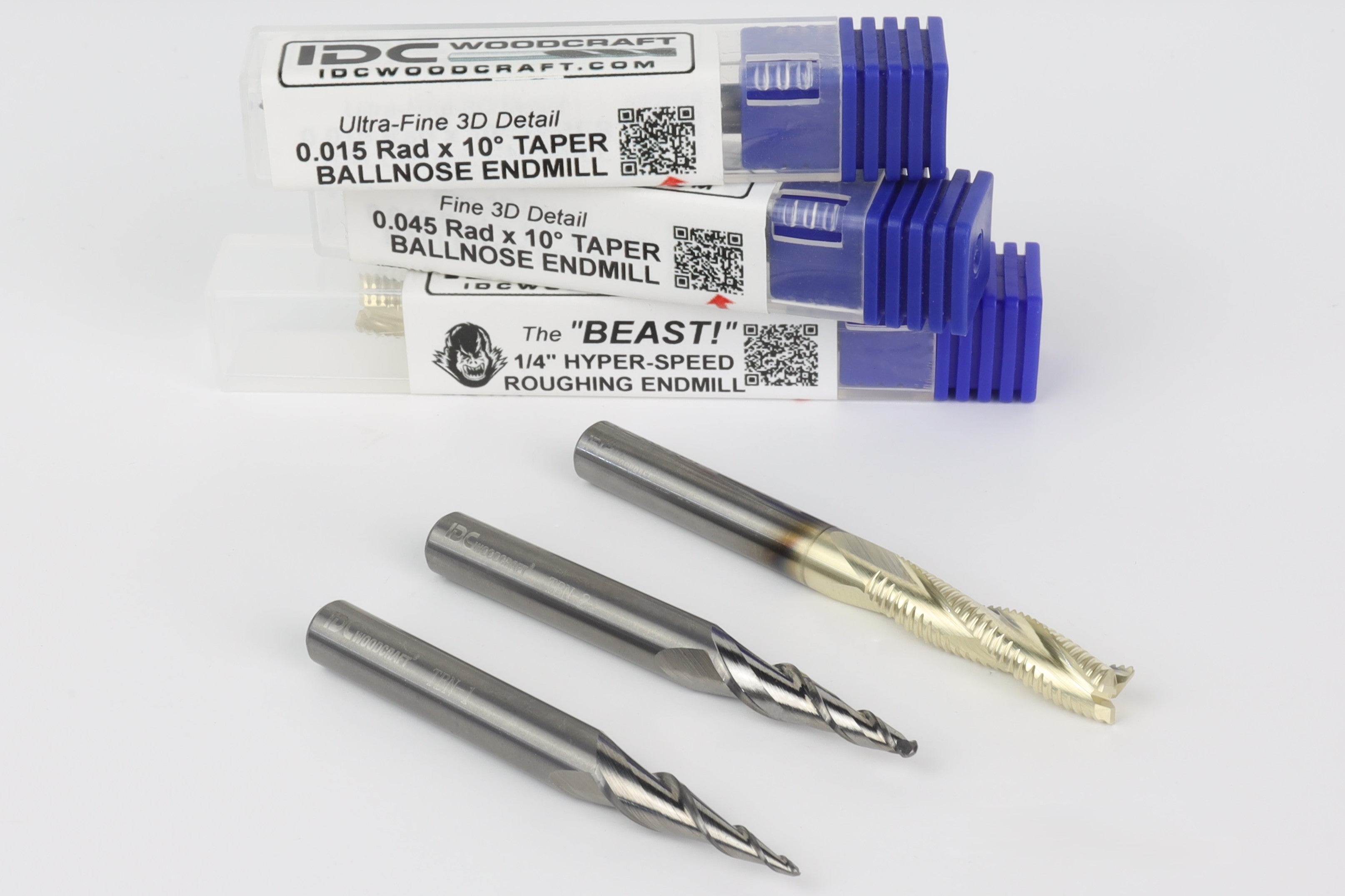 3D Carving CNC Router Bit Set, 2 Fine detail Taper Ball Nose and The BEAST Roughing Bit