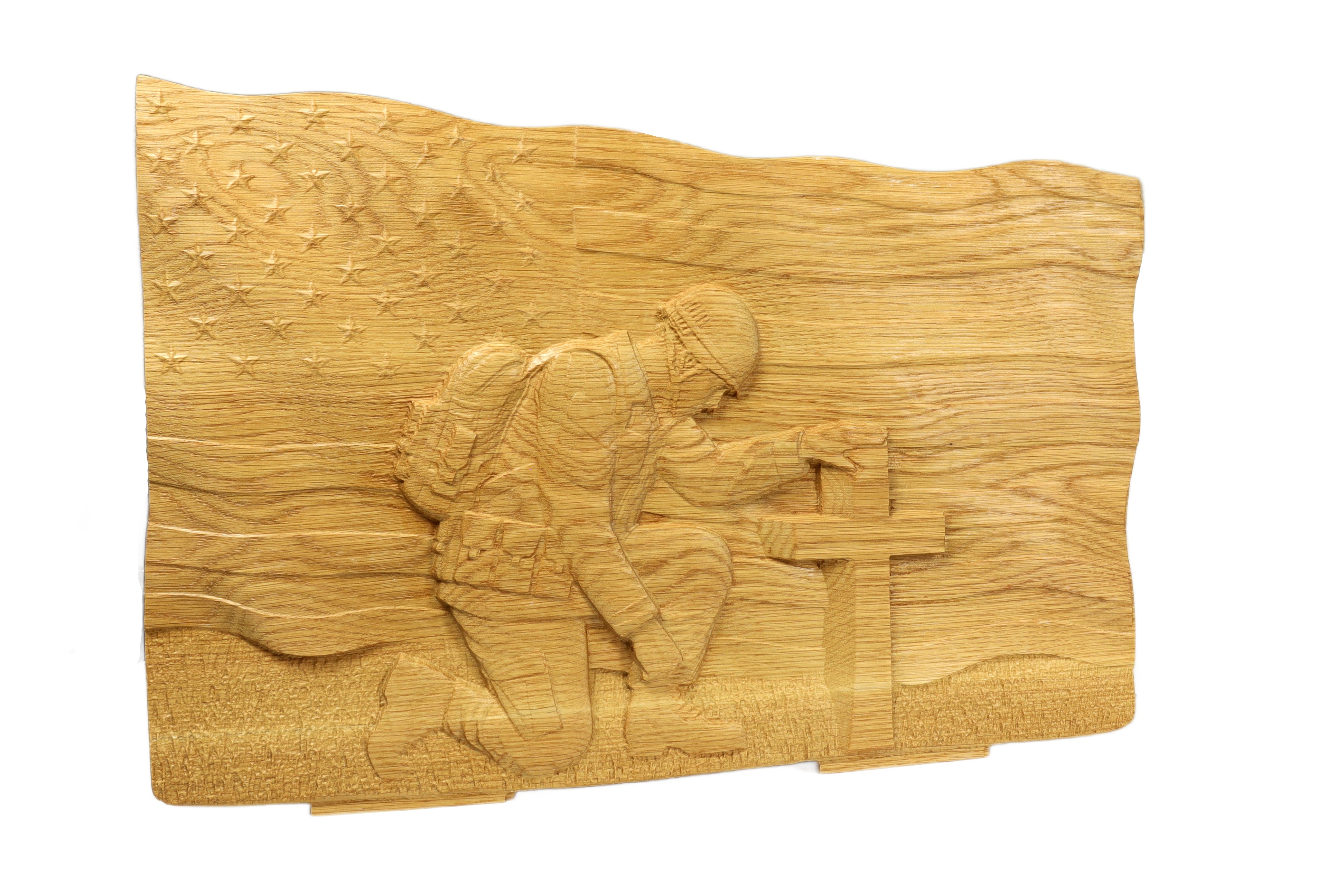 Wavy American Flag & Soldier Kneeling STL | 3D Battlefield Cross Relief for CNC Router Carving