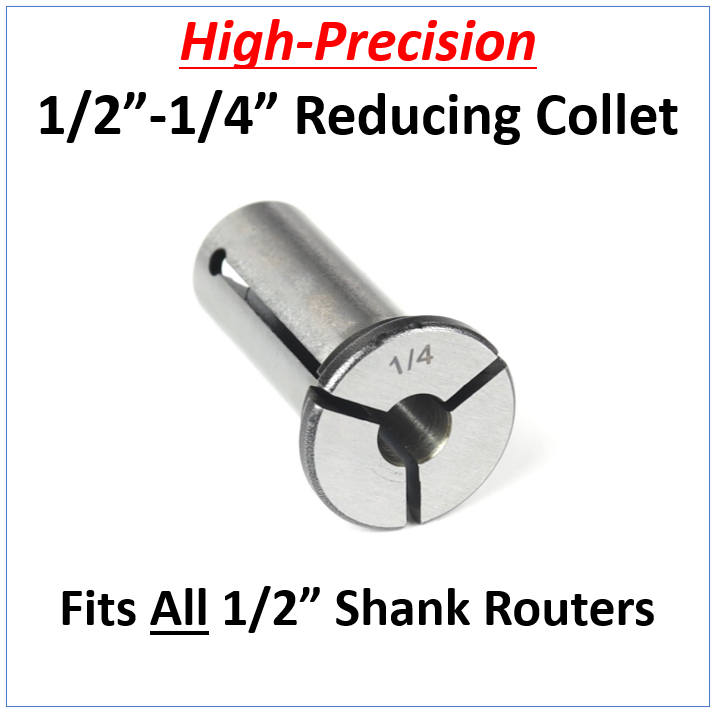 High-Precision 1/2-1/4 Collet Adaptor for 1/2" Shank CNC Routers