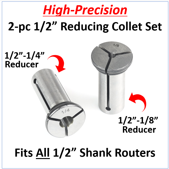 2pc Set 1/2-1/4 & 1/2-1/8 High-Precision Collet Reducing Adaptors for 1/2 CNC Routers