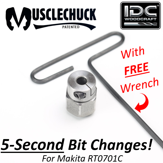 Muscle Chuck CNC Bit Quick Change Tool w/ FREE Wrench (for Makita RT0701C Trim Router)