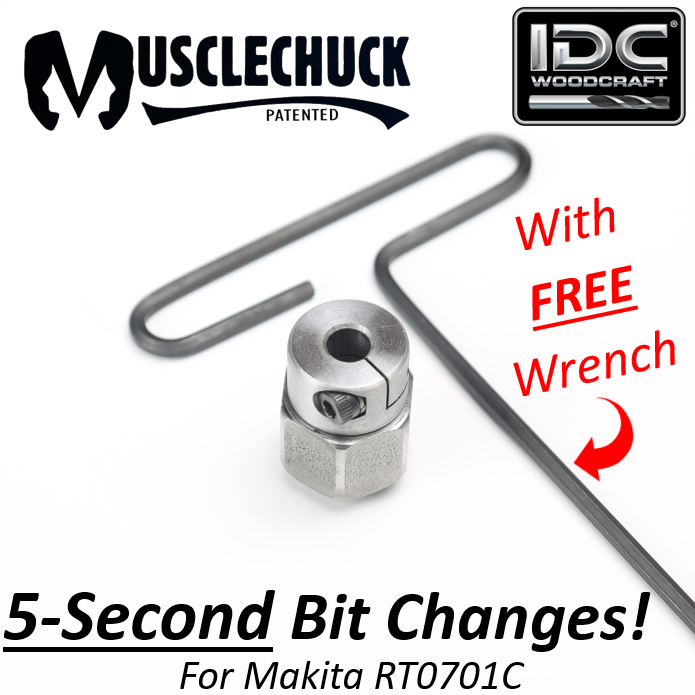 Muscle Chuck CNC Bit Quick Change Tool w FREE Wrench for Makita RT07 IDC Woodcraft