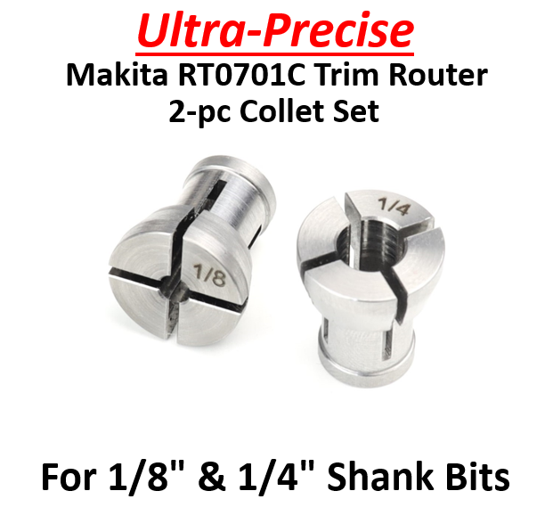 2pc Set 1/4 & 1/8 Collets for Makita RT0701C Trim Router