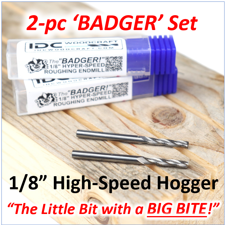 2-Piece Set "BADGER" 1/8 High-Speed Roughing CNC Router Bit, 1/8 Shank