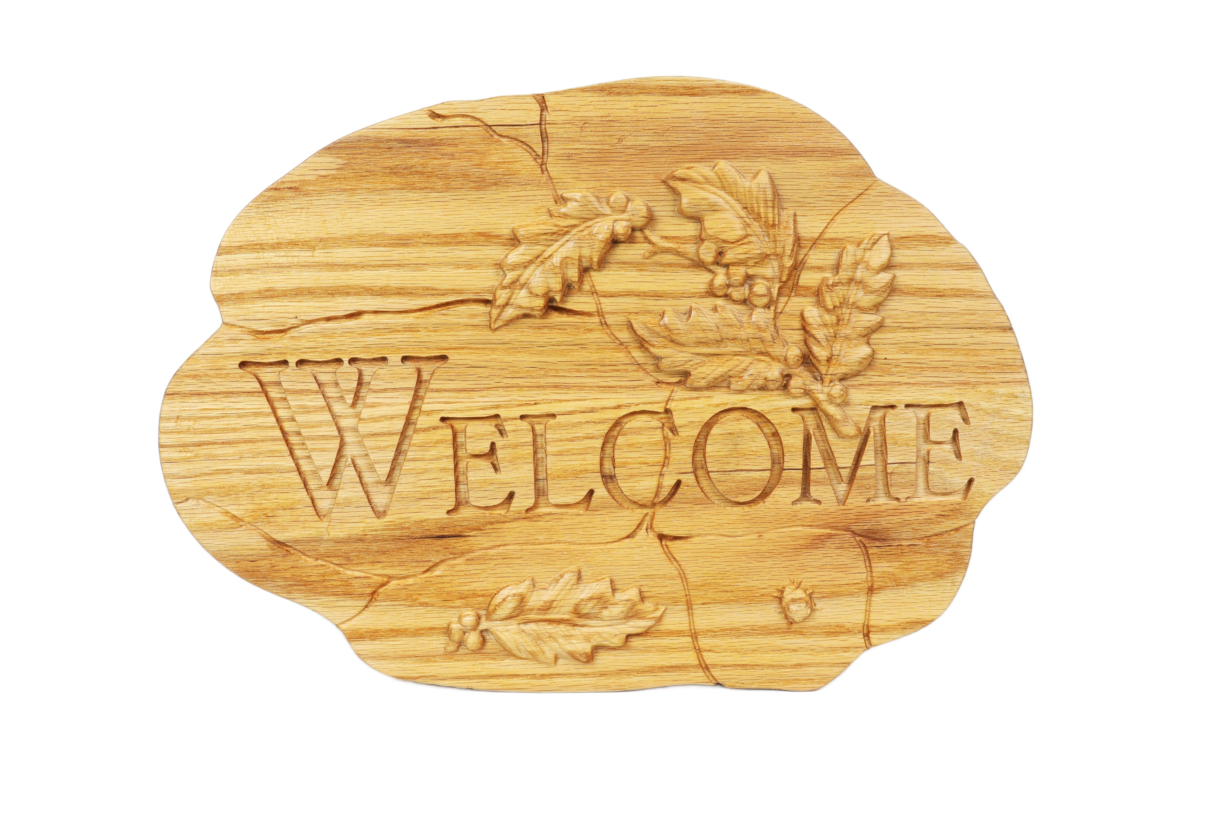 Welcome Sign with Holly Leaves & Ladybug 3D STL File – Nature-Inspired CNC Router Relief for Home Entryway & Garden Wall Plaque