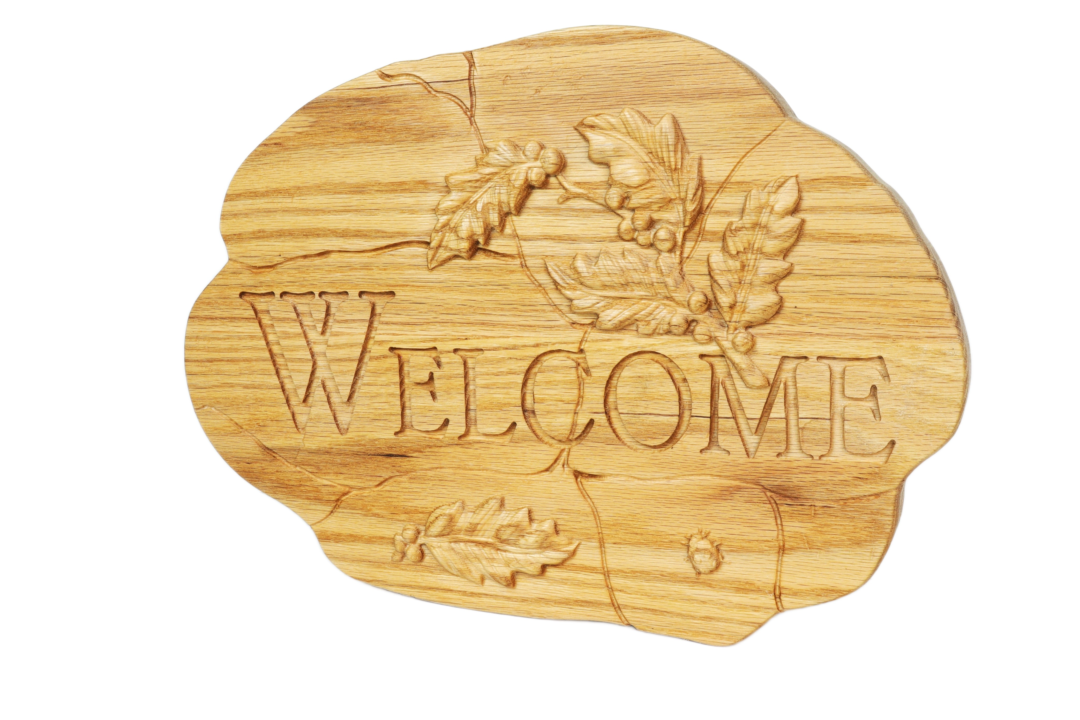 Welcome Sign with Holly Leaves & Ladybug 3D STL File – Nature-Inspired CNC Router Relief for Home Entryway & Garden Wall Plaque