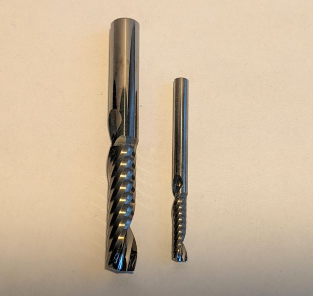 1/8" and 1/4"  O flute bit set for cutting plastics on a cnc router like HDPE