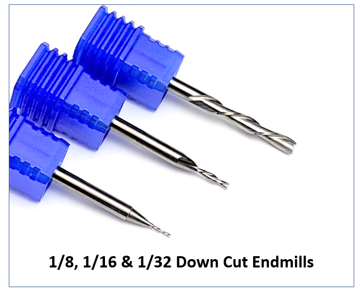 1/8", 1/16" and 1/32" down cut endmill with 1/8" shank set by idc woodcraft