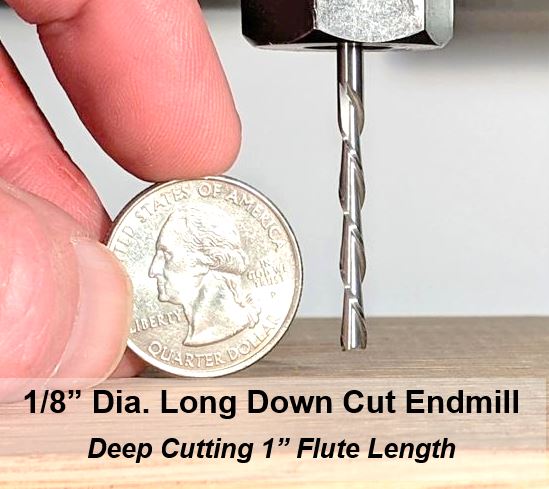 1/8" extended downcut carbide endmill by idc woodcraft for deep pockets