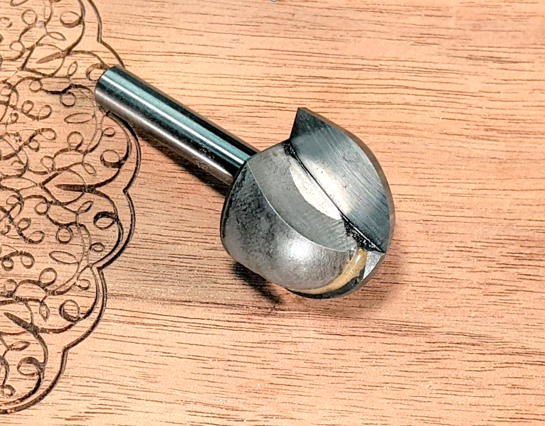 3/4" ball nose with 1/2" radius and 1/4" shank for carving cutting board juice grooves