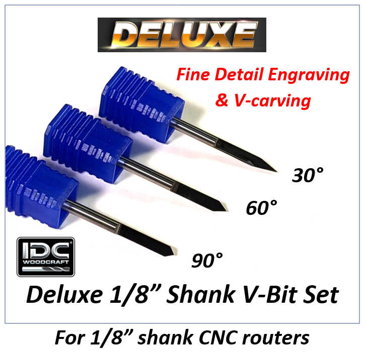 1/8 Shank Deluxe V-Bit Grooving Set 30, 60, 90 Deg for CNC Routers ...
