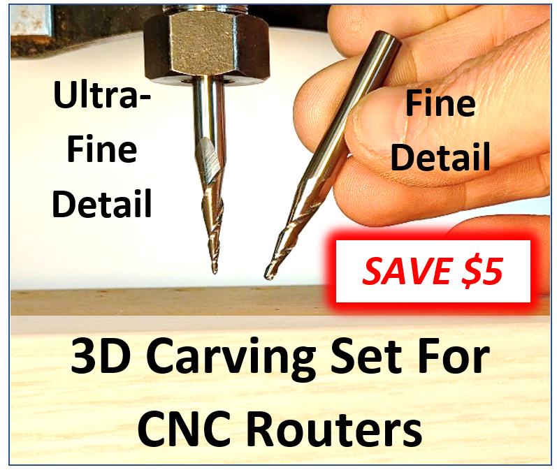 Ultimate 2-pc 3D Carving Taper Ball Nose Bit Set For CNC Routers, 1/4 ...