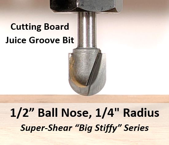 1/2" ball nose with 1/4" radius and 1/4" shank for carving cutting board juice grooves